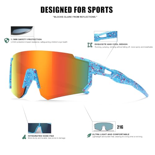 Image of SEKKAF Kids Sunglasses Youth Baseball Sunglasses for Boys Girls Softball Sports Sun Glasses UV Protection