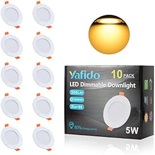 Yafido 10pcs Dimmable LED Recessed Ceiling Light IP44 5W Downlights 500LM 230V 3000K Warm Light Ultra-Thin Round Aluminum Alloy Recessed Lights for Kitchen Ceiling