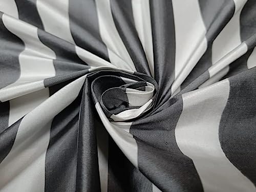 Taffetas de soie rayé blanc et gris anthracite de 137 cm au mètre