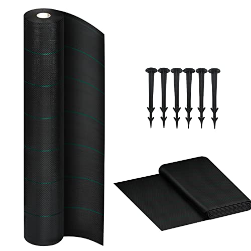 VA-Cerulean Rotolo di telo anti-erbacce da giardino, con ancoraggio, 50 m², 1 x 50 m, 100 g/㎡, permeabile all'acqua, protezione UV, antistrappo, per giardino e aiuole