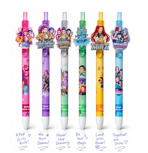 Image of GIFTS- Demon Hunter Ball Pen Set of 6 | Cute Anime Character Pens | Smooth Writing Blue Ink Pens | Cartoon Figure Pens for Kids, Girls, School & Gift Use