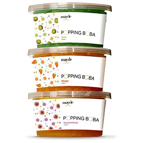Mayde 3-Flavor Popping Boba Pearls Tropical Fruits Party Kit - Kiwi, Mango,Passionfruit (3-Pack, 490 Grams) Cover