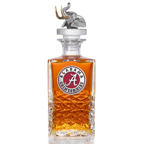 Alabama (Elephant Head) Heritage Decanter with 3D Stopper | 25 OZ Liquor Pourer | Expertly Crafted Pewter Glass