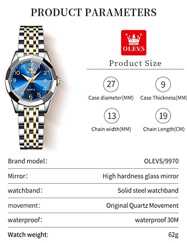 Image of OLEVS Womens Watch Fashion Dress Diamond Female Watches for Ladies Analog Quartz Stainless Steel Waterproof Luminous Day Date Two Tone Wristwatch