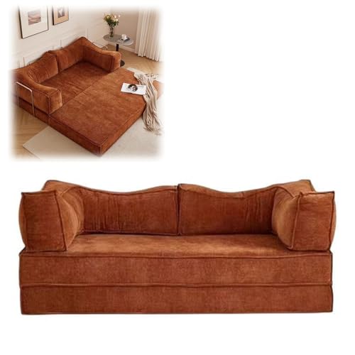 CHAANG ソファベッド 3人掛け 折りたたみ フロアソファ セミダブル コンパクト 一人暮らし 来客用 ロー 完成品 圧縮梱包 おしゃれ シングル対応 ブラウン 長さ 180cm