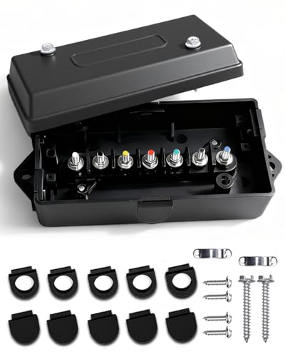 GLUWPA 7 Pin Trailer Junction Box - Waterproof 7 Way Trailer Wiring Junction Box for Rewiring RVs Campers & More - Tidy Your 7 Pin Trailer Wiring Harness Quick Identification Sealed Protection