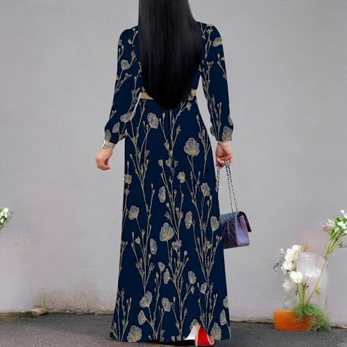 Image of PinkPatty Women's Print Maxi Dresses 3 /4 Sleeve Flowy Long Dress V Neck Wrap Tie Waist Sundress