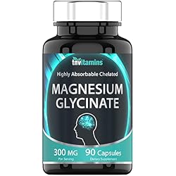 tnvitamins Magnesium Glycinate 300mg, 90 Capsules | High Absorption Chelated Magnesium for Sleep, Calm & Muscle Support* | Non-GMO, Gentle, Non-Laxative | TNVitamins