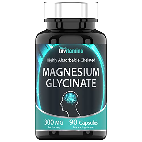 tnvitamins Magnesium Glycinate 300mg, 90 Capsules | High Absorption Chelated Magnesium for Sleep, Calm & Muscle Support* | Non-GMO, Gentle, Non-Laxative | TNVitamins