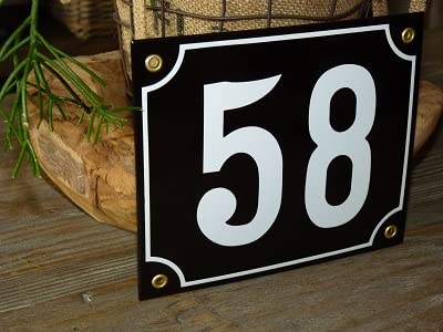 Numéro de maison émail 18x15 cm noir n°58 pour façade