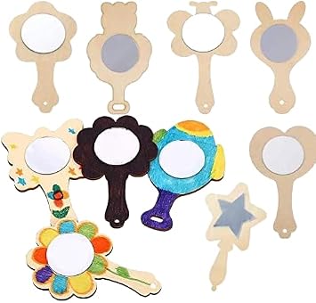 Voittozege 27pcs Creative DIY Wooden Mirror Mini Wooden Craft Painting Princess Unfinished Mirror for DIY Handmade Craft Party Decorations