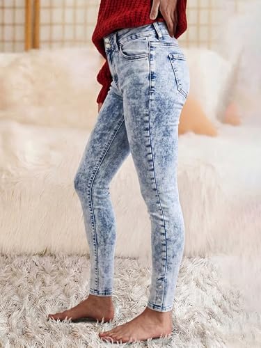 Image of Flamingals High Waist Women's Skinny Jeans Butt Lifting Slim Fit Casual Wash Stretchy Skinny Leg Double Button Denim Pants
