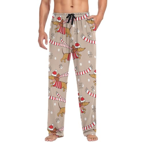 Christmas Dachshund Dog Pajama Pants Winter Snowflake Lounge Sleepwear PJs Men's Pajama Bottoms Sleep Pants M4