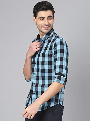 Image of Dennis Lingo Men's Cotton Box Checkered Slim Fit Casual Shirt with Chest Pocket, Full Sleeve Shirt for Formal & Casual Wear