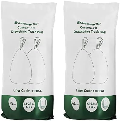 SONGMICS Müllbeutel mit Zugband, für 8 Liter Mülleimer, 90 Stück | Müllsäcke, hochbelastbar, bereits getrennt, 2 Rollen, Code 30A, Wolkenweiß und Taubengrau, LEOS Kollektion KRB008