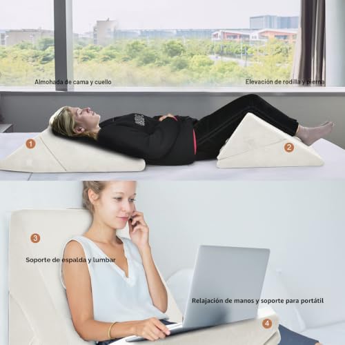 Miniatura 5 de Lifezeal Almohada Triangular De Lectura, Cojín De Espuma Viscoelástica Ajustable Y Plegable Para La Espalda, Para Coche, Cama, Sofá, Cojín Ortopédico Con Funda Extraíble Y Lavable Blanco