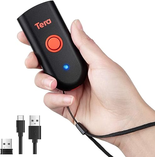 Tera Mini Lectores de Códigos de Barras Bluetooth Inalámbricos con USB (3 en 1) 1D/2D Escáner Portátil de Códigos QR de Mano Compatible con iOS Android Windows, Modelo 1100 2D Nuevo