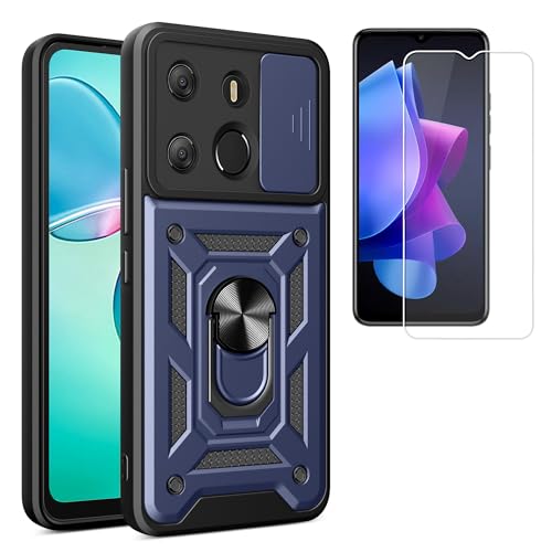 Lucyliy Compatible with Tecno Spark Go 2023/Tecno Pop 7 Pro Phone Case Cover [with Tempered Glass Screen Protector] Blue