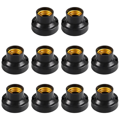 Portalámparas E27, 10 Pcs Universal Portalamparas E27 Techo, Casquillo Bombilla para Bombillas, Fácil de Instalar para Garaje, Cocina, Pasillos, Escaleras - Negro