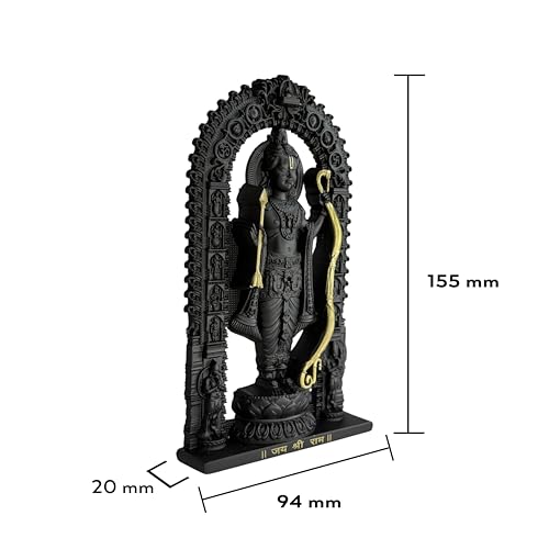 Image of Artbiz Metal Collection Ram Lalla Murti | 6 Inch Black & Gold Lord Ram Idol for Home Temple | Ayodhya Shri Ram Statue | Metal Murti for Mandir, Office & Home Decor | Spiritual Gift Item