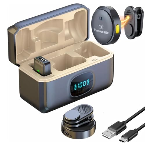 Image of Q8 Wireless Lavalier Microphone with Digital Power Display, One Receiver Two Transmitters, Noise Reduction Clip-On Mic for Mobile, DSLR Camera, Podcast, YouTube Recording & Content Creators