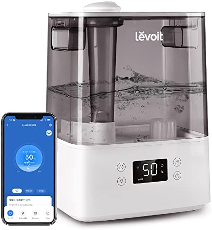 LEVOIT Humidifiers for Bedroom Large Room Home, 6L Cool Mist Top Fill Essential Oil Diffuser for Baby and Plants, Smart App & Voice Control, Rapid Humidification and Humidity Setting, Quiet Sleep Mode