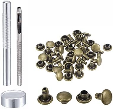 uxcell 20 Sets Leather Rivets Bronze Tone 6mm Double Cap Brass Rivet Leather Studs with Setting Tools