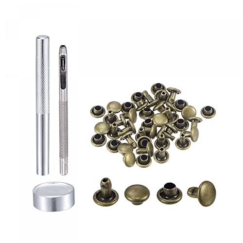 Uxcell 20 Sets Leather Rivets Bronze Tone 6Mm Double Cap Brass Rivet Leather Studs With Setting Tools #TOP3
