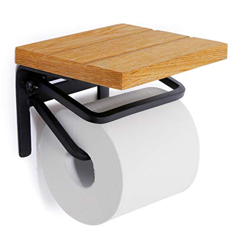 LOWYA ロウヤ トイレットペーパーホルダー アイアン 棚付き 木製 シングル 【A】ショートtype ナチュラル
