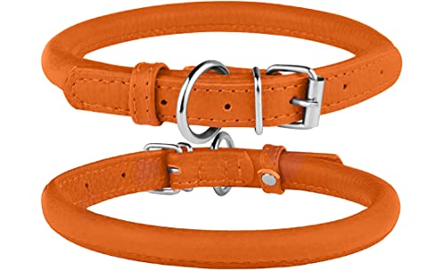 Bronzedog Rolled Leather Dog Collar Round Rope Pet Collars For Small Medium Large Dogs Puppy Cat Red Pink Blue Teal Brown (16'' - 18'' Neck Fit, Orange) #TOP3