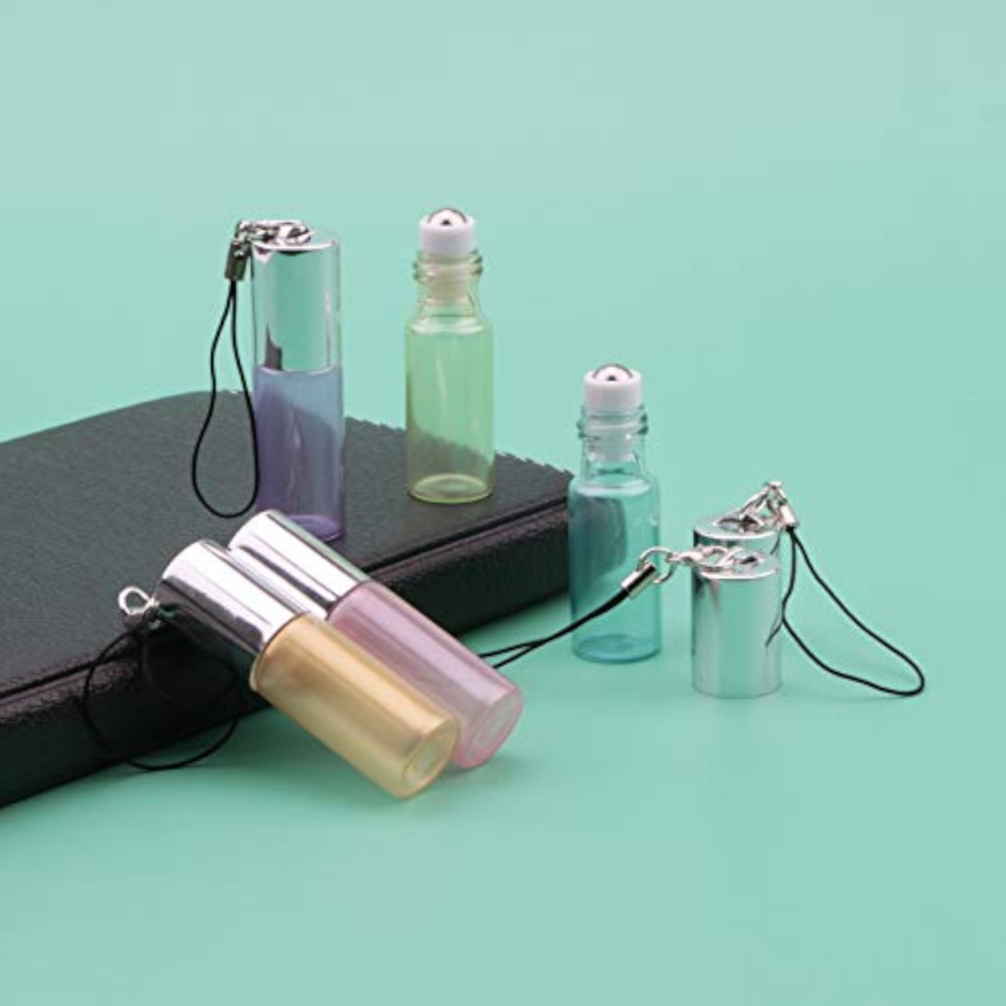 10 Pack 5ml Glass Roller Bottles with Keychain