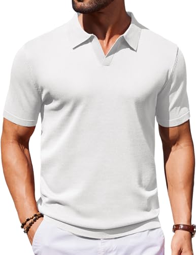 Image of COOFANDY Men's V Neck Short Sleeve Stretch Knit Polo Shirt