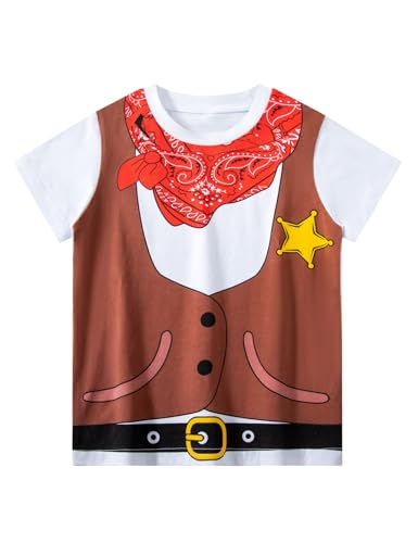 Toddler Boy Cowboy Pirate T-Shirt Halloween Thanksgiving Party Novelty Funny Short Sleeve Tee