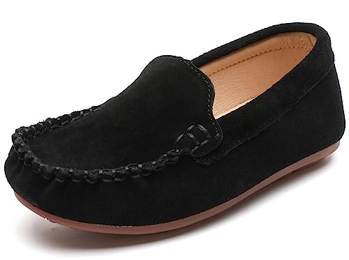 PPXID Fille Garçon Mocassins Classique Suède Chaussures de Ville Mariage Confort Plates Loafers -Noir 26