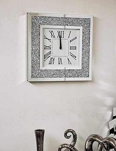 Elegante orologio da parete di lusso in vetro con strass, grande orologio decorativo per la casa e il soggiorno (40 cm x 40 cm)