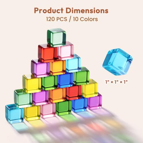 Image of Woodtoe 120 PCS Rainbow Building Blocks for Kids, Acrylic Gem Block Age 3-6