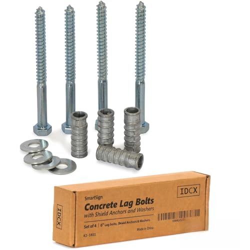 SmartSign - SmartSign Concrete Anchors Hardware Installation Kit for Parking Curb, Wheel Stop, Speed Bump - 10 Sets Per Pack (40 Bolts/Pack) - 6" Lag Bolts Screws, Lag Shield Anchors and Washers per Set