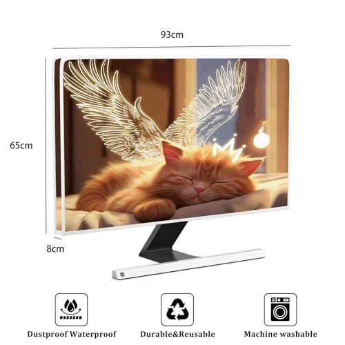 Image of Lovely Cat Waterproof 37,38,39 Inch TV Dust Cover Anti-Static Dustproof Anti-Scratch Anti-Static Protective Sleep Cat with Wing TV Screen Covers for Television LED LCD OLED TVs Decorations