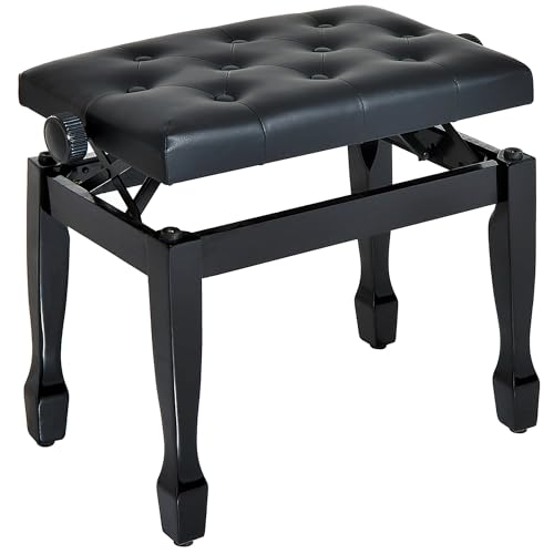 HOMCOM Banc de Piano, Banc de Clavier réglable en Hauteur en Bois Massif, Tabouret Piano avec siège rembourré polyuréthane à 10 Boutons, Stable et antidérapant, Charge 200kg, Noir