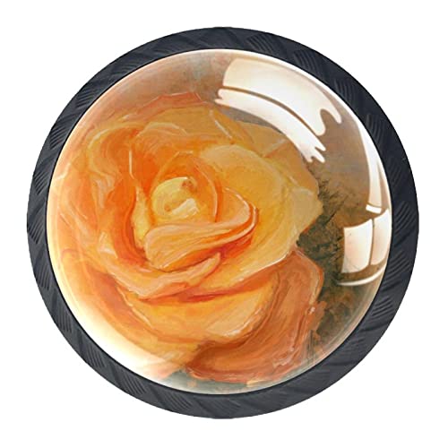 Rose Paint Art Painting Floral Drawer Pulls Handles Cabinet Dressing Table Dresser Knob Pull Handle with Screws 4 Pcs
