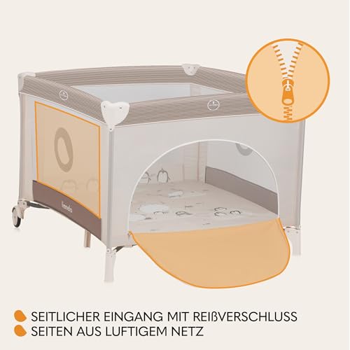 LIONELO BONNIE Laufgitter bis 15 kg, von der Geburt bis 36 Monate, Seitlicher Zugang mit Reißverschluss, Seiten mit Luftmaschen, schnell zusammenklappbar, gebremste Räder, Tragetasche