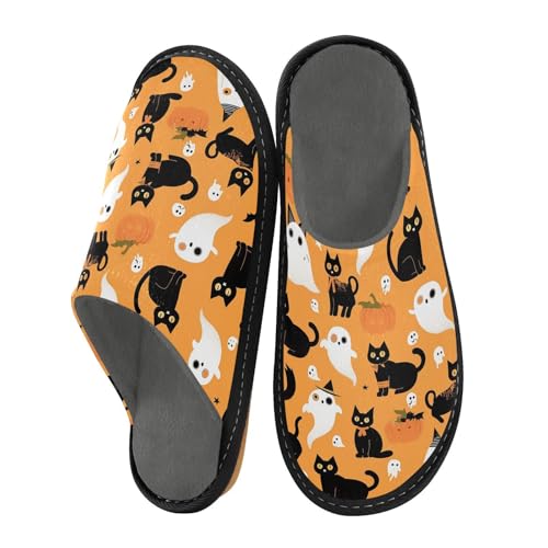 visesunny Women Men's Fuzzy Slippers Plush Warm Winter Funny Cat Ghost Halloween Cozy House Slippers Comfy Indoor Shoes