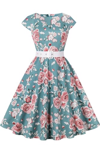 Image of AXOE Women's Vintage 1950s Cotton Dress Belted A-Line Green UK Size 18, XXL
