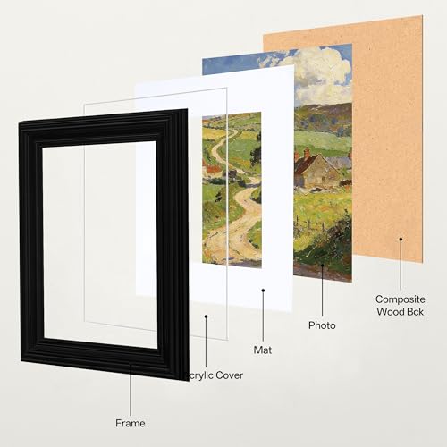 Image of eletecpro 5x7 Black Picture Frames Set of 4, Vintage Photo Frames with Clear Acrylic Cover, Gallery Wall Art Display 4x6 Photo with Mat or 5x7 without Mat for Tabletop and Wall Mount, Home Decor