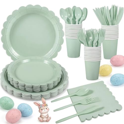 Xiangqu 175 Pcs Party Plates and Cups and Napkins Sets, 9' Easter Plates, 7' Dessert Plate, 9oz Cups...