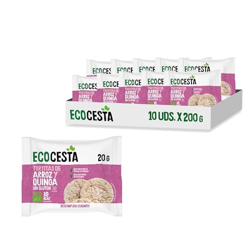 ECOCESTA MEJOR CADA DÍA - Pack de 10 unidades de Tortitas de Arroz y Quinoa Bio - 20 g - Ecológicas, Sin Azúcar Añadido y Sin Gluten - Aptas para Veganos - Fuente de Fibra y Proteínas