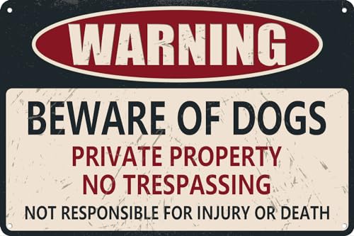 HEBELYX Beware of Dog Sign Private Property No Trrespassing Dog Warning Metal Tin Signs Not Responsible for Injur/death 12x8�C���`�A