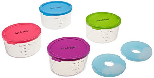 Fit & Fresh Lot de 4 récipients de contrôle des portions multicolores 1 tasse