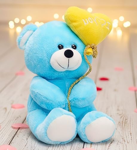 Image of Tickles I Love You Ballon Heart Teddy Soft Stuffed Plush Toy for Couples Boyfriend, Girlfriend, Wife & Husband Valentine Gift (Size: 45 cm Color: Blue)