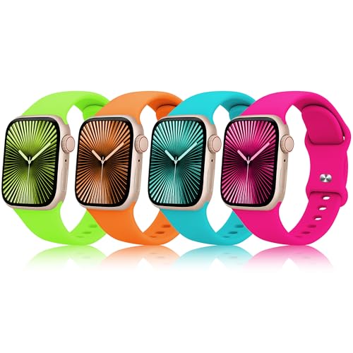 Thrixen 4 Pack Sport Silicone Band Compatible with Apple Watch Bands 40mm 38mm 41mm 44mm 45mm 42mm 49mm Soft Wristband Women Men Replacement Strap for iWatch Series 11 10 9 8 7 6 5 4 Ultra SE 3 2 1 by Thrixen - Used condition - US$6.76